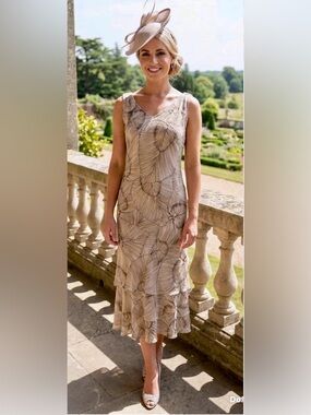 Jacques Vert Tiered Dress Leaf Print Vintage